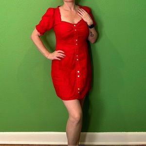 Mini linen red dress